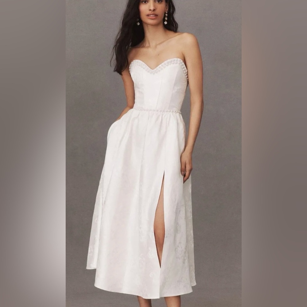 V. Chapman Lucia Strapless Pearl-Embellished A-Line Midi Dress